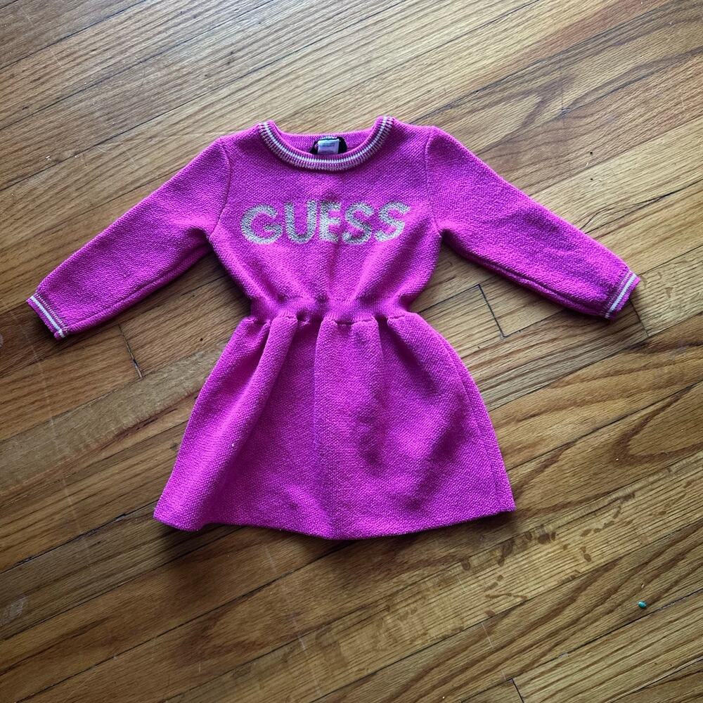 GUESS Baby Girls Long‑Sleeve Sweater Dress – PinkSize 12 M